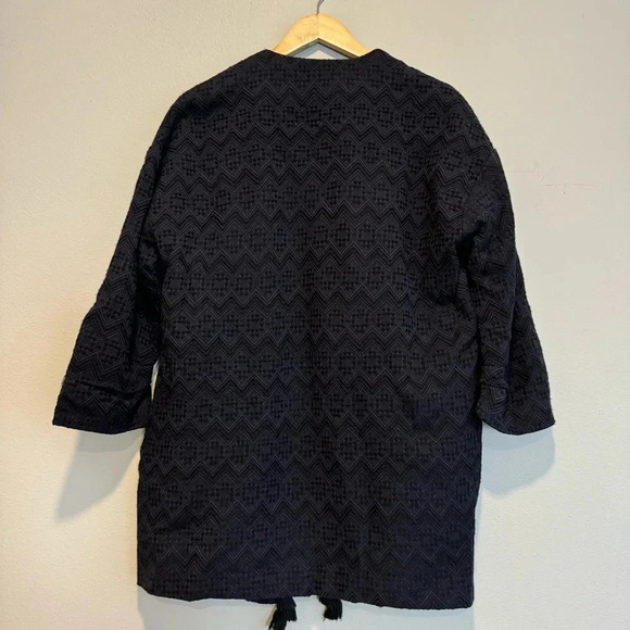 Zara Jacquard Kimono Jacket Tassel Boho Blue S - Picture 2 of 6